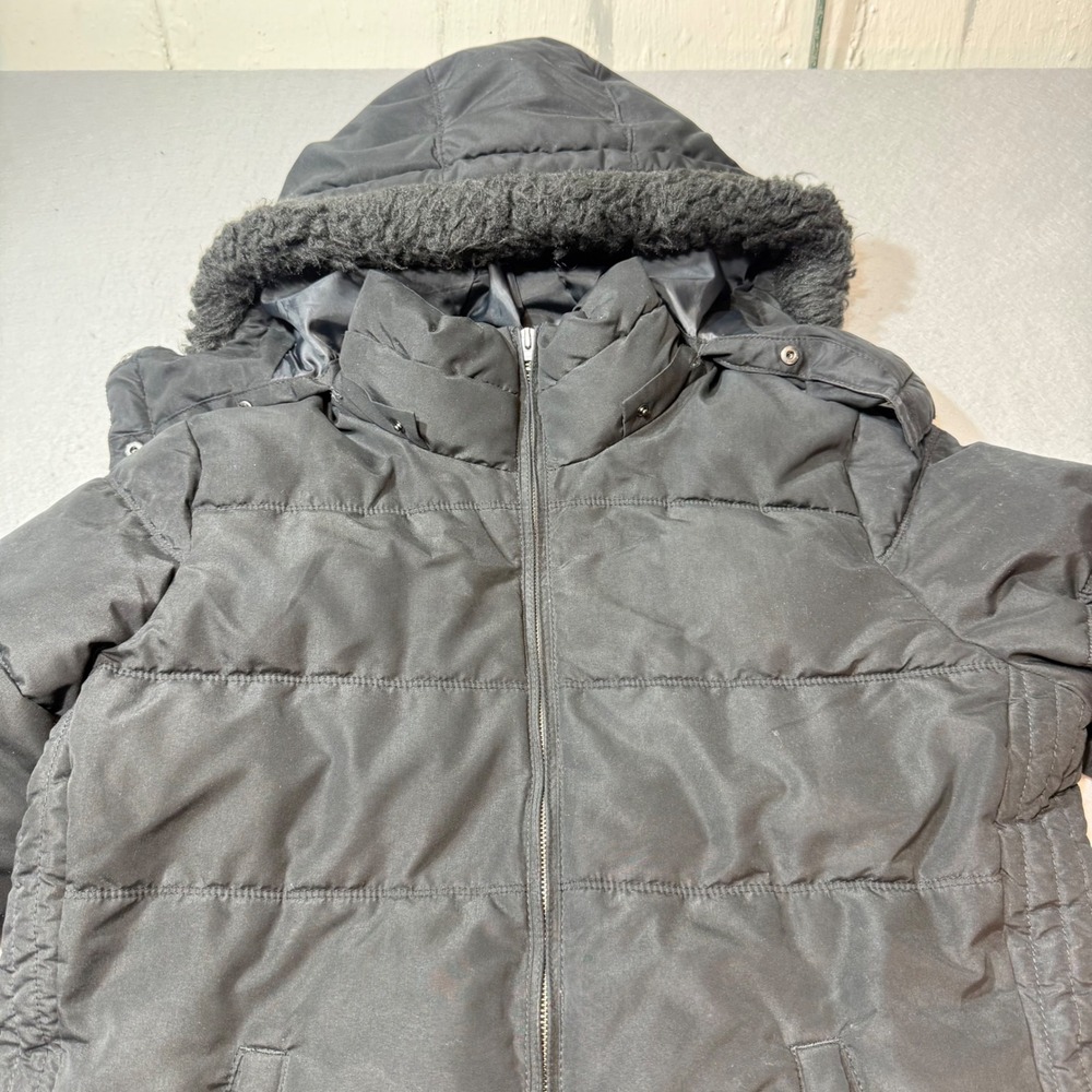 Old Navy Black Puffer Jacket Hooded Faux‎ Fur Trim Winter Coat Women XL TG EG